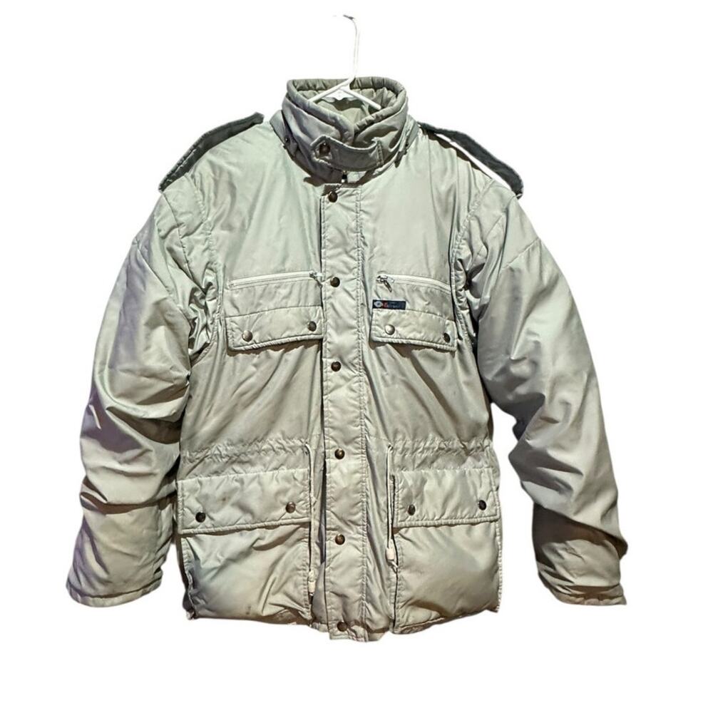 Vintage Swan 80s Down Puffer Jacket Sage Gray Full Zip Snap Button Entrant Sz M